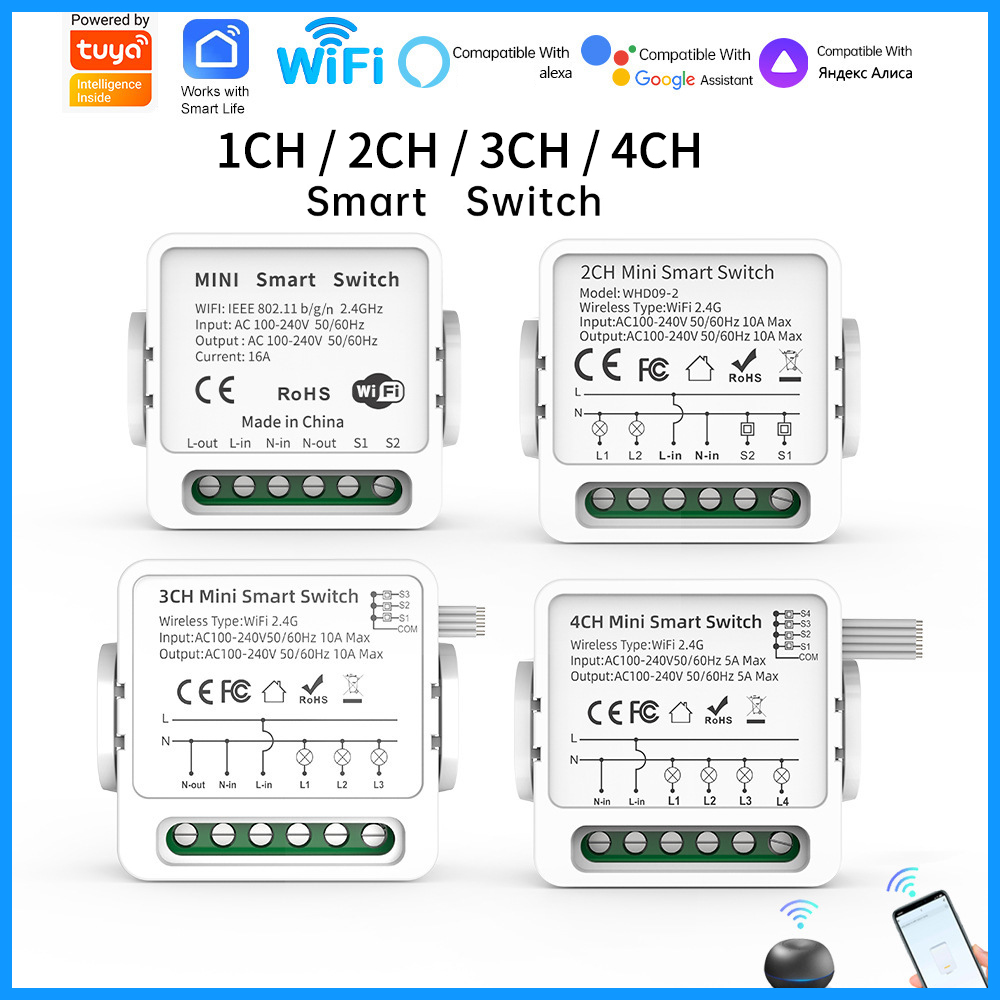 Smart Light Switch Wifi - Interruptor Inteligente Tuya WiFi 1/2/3/4 Gangue,